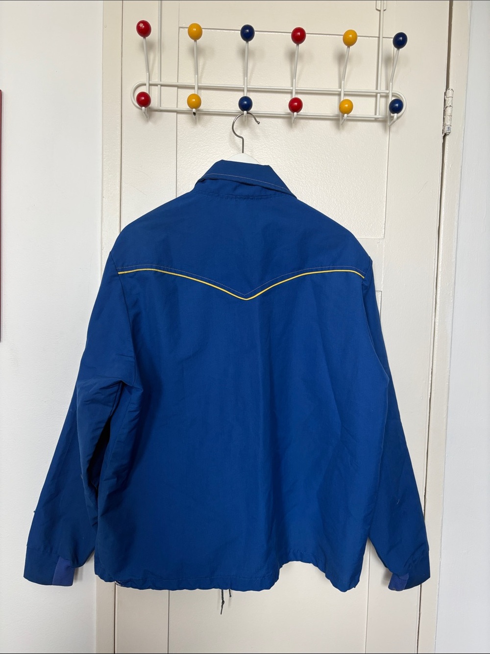 Men's Blue Windbreaker Jacket with Yellow Accents - Picture 3 of 4